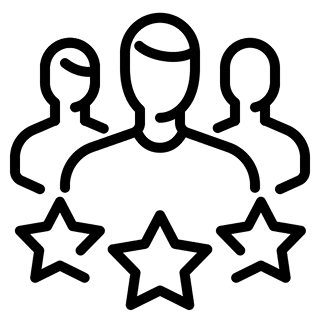 image (55) Outline of three people with three stars in front, representing a concept of rating, review, or quality team.